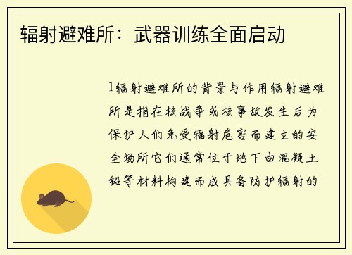 辐射避难所：武器训练全面启动